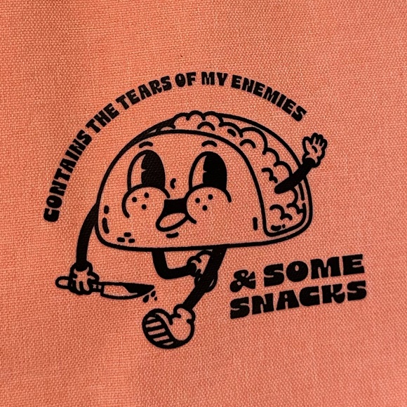 Tears of my enemies lunch bag, insulated, salmon & gray, knife wielding taco 🌮 - Picture 2 of 5
